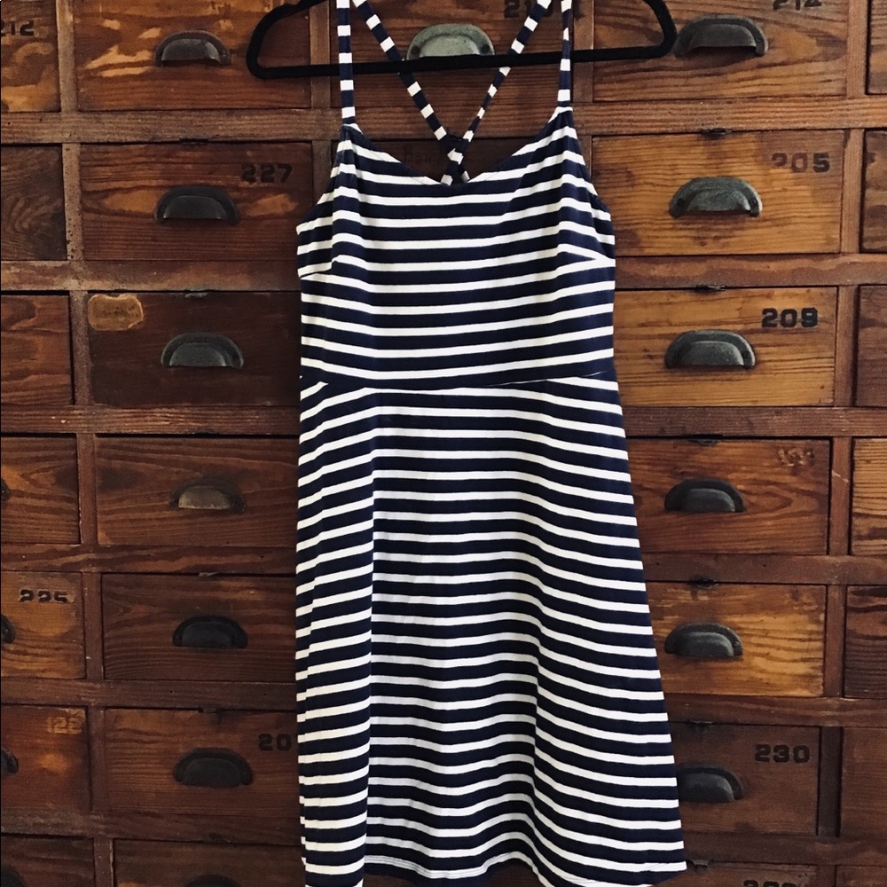 Navy and white striped sundress
